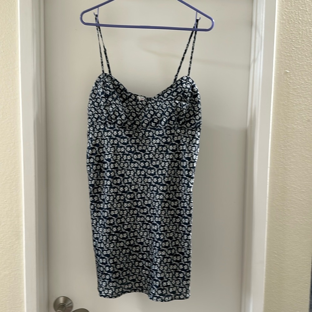 Free people navy blue patterned spaghetti strap mini dress